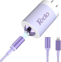 Magnetic for iPhone Charger,1°edo 20W Fast Charger Block with 6FT Cable Innovative Magnetic to Lightning Cable for iPhone 14/13/12/11/Xs Max/XR/X (Purple)