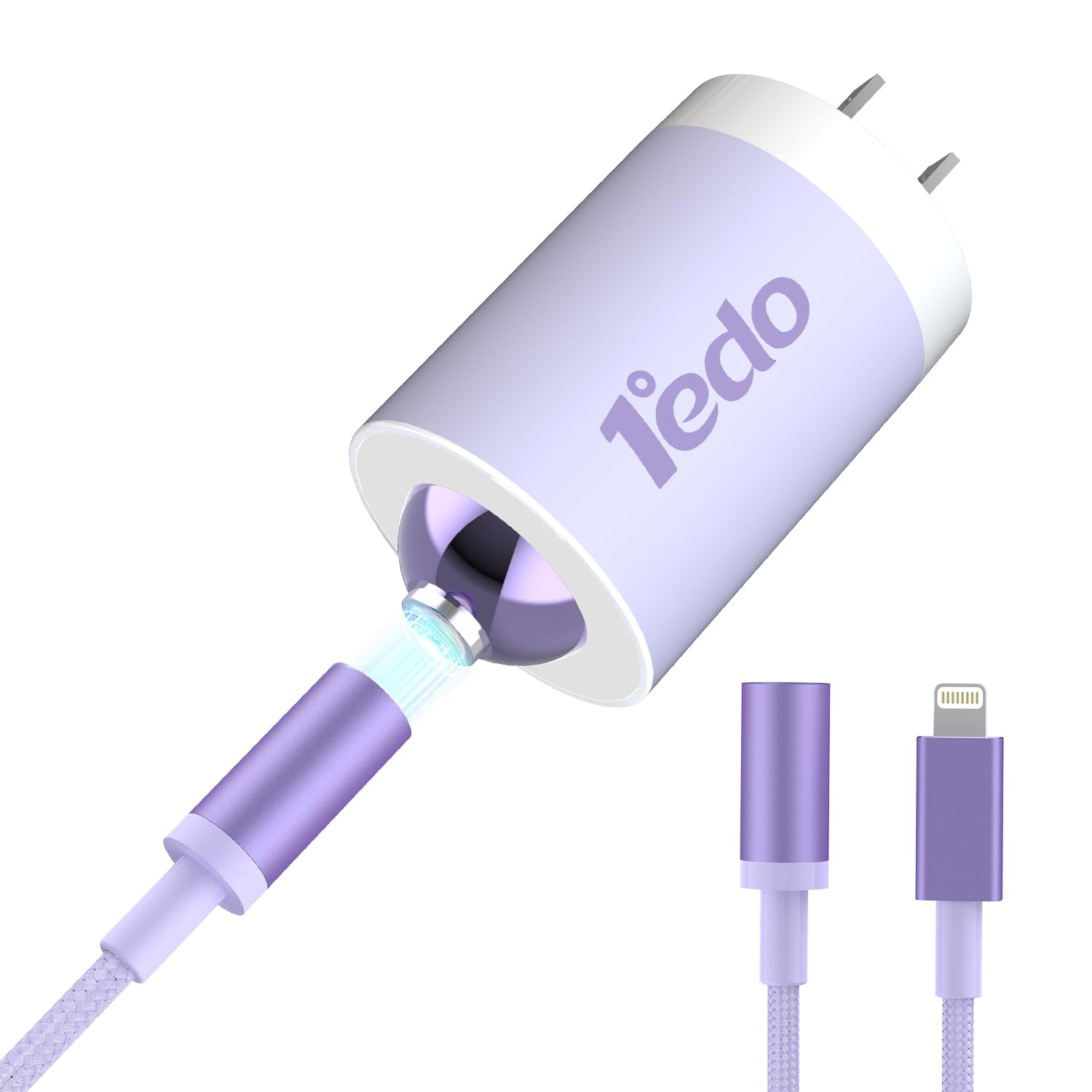 Magnetic for iPhone Charger,1°edo 20W Fast Charger Block with 6FT Cable Innovative Magnetic to Lightning Cable for iPhone 14/13/12/11/Xs Max/XR/X (Purple) - 1