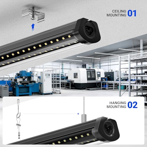 Image of Barrina T8 LED Shop Lights 8FT, 140W 17000LM 5000K, U-Shaped 3 Rows LED Garage Lights, Linkable, Hanging & Flush Mount, 8 Foot Commercial LED Shop Lights for Garage, Workshop, Kitchen, 6 Packs, Black