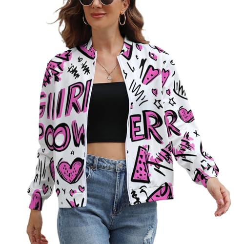 Girls Power Leopard Print Love Heart Fashion Jackets for Women Coat Sweatshirt Windbreaker Bomber Jacket Top