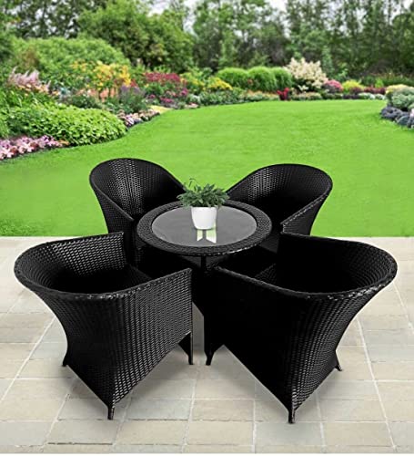 Image of Artic Fashion D-15 Chairs Table Set 4+1 Wicker Patio Furniture Sets 4 Chair and 1 Table for Garden Balcony Bedroom Powder Coated Frame Uv Protected Wicker (Black-2)