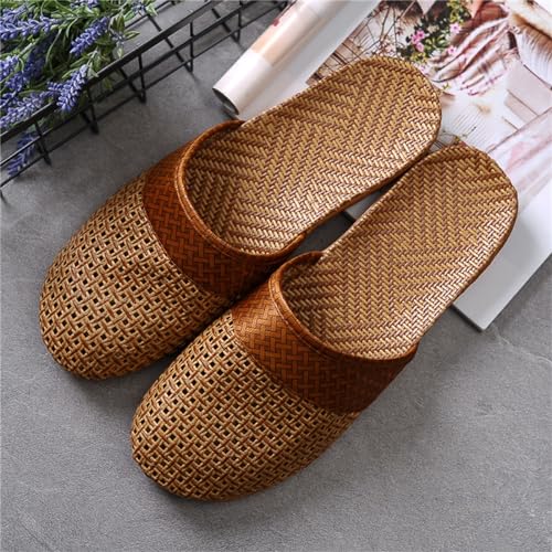 Woven Sandals Women Closed Toe Soft Sole Indoor Bedroom Slippers Home Floor Linen Slippers Summer Grass Sandals2