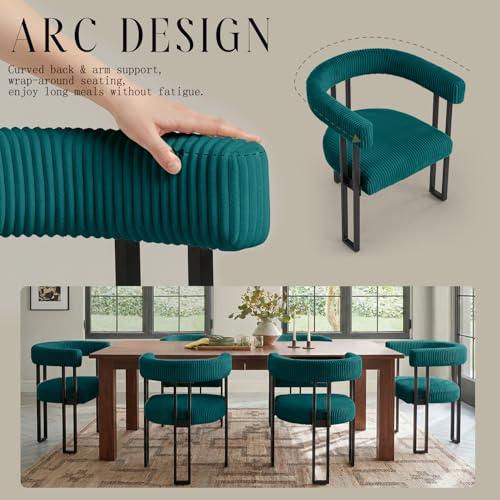 Image of Modern Corduroy Dining Chairs Set of 4 with Metal Legs,Comfy Accent Dining Room Chairs Upholstered Kitchen Side Chairs with Curved Backrest for Dining Room Kitchen Living Room (Teal,4)
