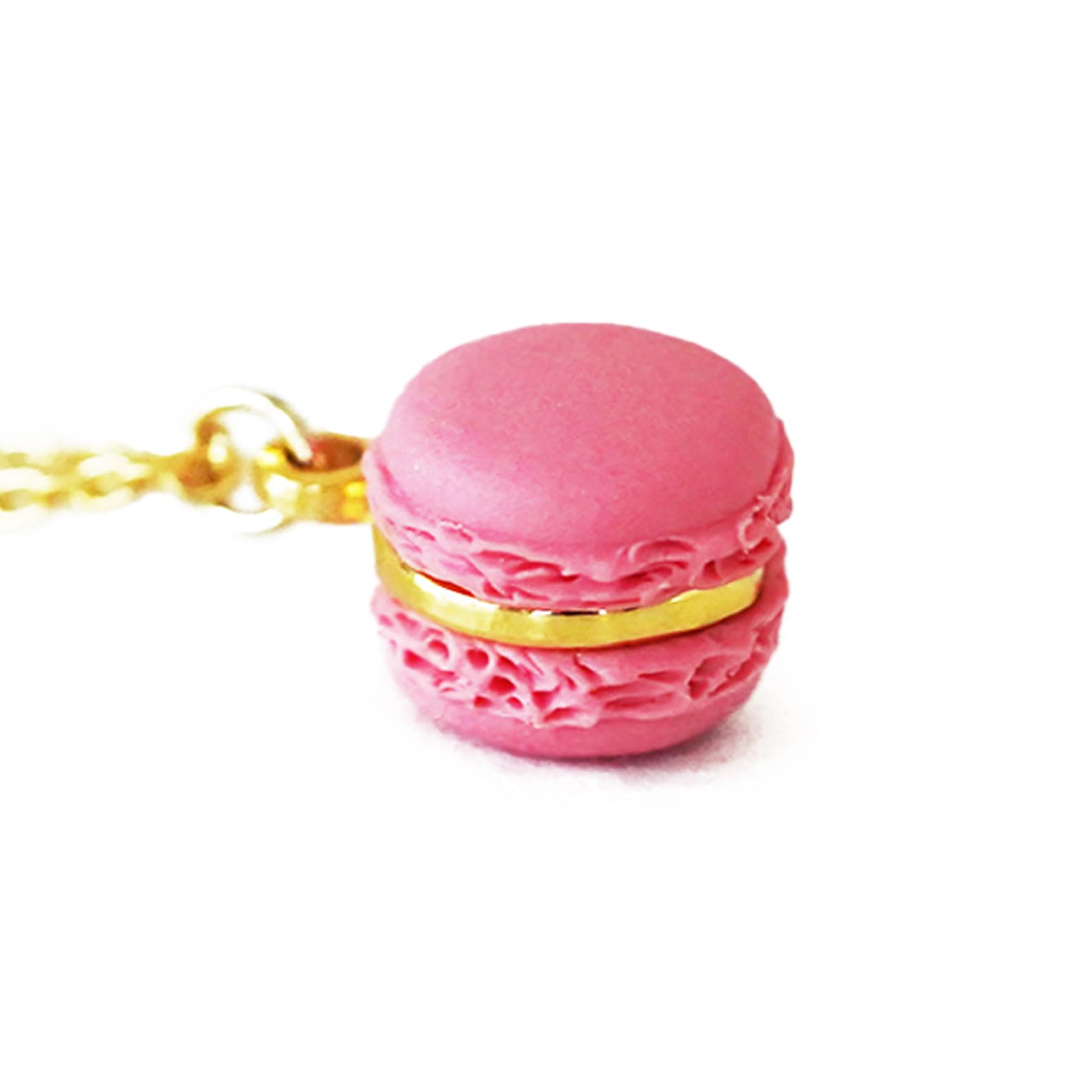 Mini Pink Macaron Pendant Necklace Kawaii Dessert Jewelry Polymer Clay Food Charm Cute Gift for Her Handmade Christmas Idea Pastel Necklace