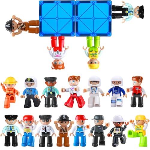 Large Magnetic People Figures for Kids-15pcs,3&rdquo;Community Helpers Toys People Set Perfect for Magnetic Tiles Building Blocks for Toddlers Boys Girls Ages 3 4 5 6 7+,Creative Magnet Toys Expansion Pack