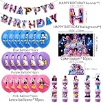 Cute Cartoon Birthday Party Supplies, Anime Party Decorations Set Include Cake Topper, Banner, Cake Cupcake Toppers, Backdrop, Balloons for movies Theme Party - Image 3