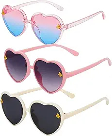 Kit 3 Óculos Coração Infantil com Detalhe de Abelha | Proteção UV400 | Moda Meninas 3 a 10 Anos | Estilo, Segurança e Diversão em Cada Look
