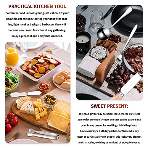 20 Pieces Cheese Butter Knife Set Charcuterie Board Accessories Spreader Slicer Knife Stainless Steel Blade With Porcelain Wooden Handles Mini Serving Tongs Spoons Forks For Christmas (Chic Style) #TOP4
