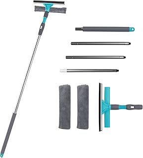 Professional Window Squeegee Cleaner, 2 in 1 Shower Squeegee with Extension Pole, 65'' Telescopic Window Washing Equipment with Bendable Head, Glass Cleaning Tools for Indoor/Outdoor High Window