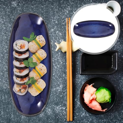 Plato pequeño azul de cerámica Homoyoyo para sushi y snacks miniatura 6