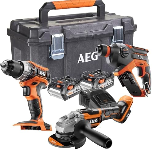 AEG - Combo 3 outils : perceuse à percussion + perforateur + meuleuse 125 mm Brushless, 2