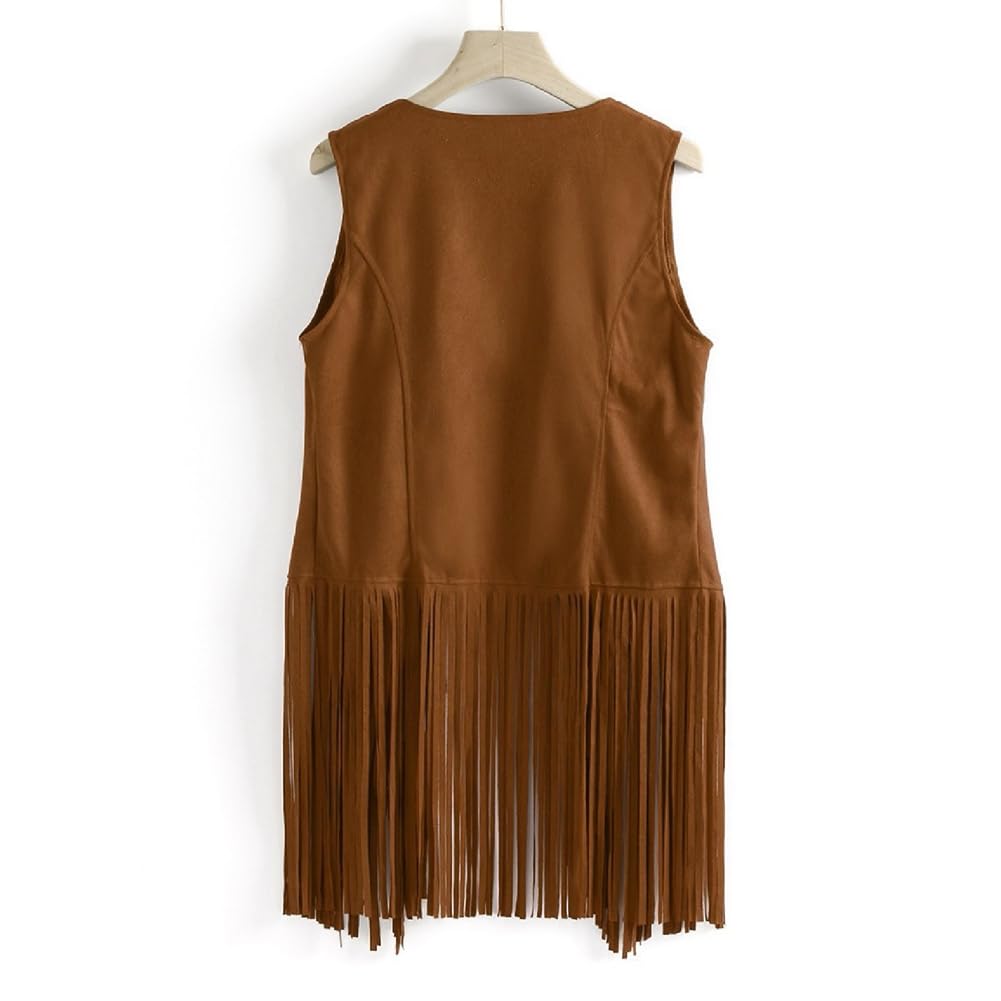 Chaleco de Ante Sintético para Mujer - Estilo Étnico Cárdigan Con Flecos - Vaquero Vintage Sin Mangas - Largo Motorista Chaqueta