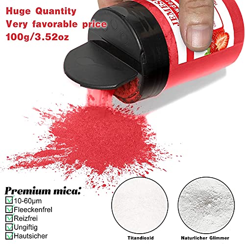 Mica Powder - 100G Resin Pigment Powder, Natural Cosmetic Grade Mica Powder For Epoxy Resin, Soap Colorant, Slime Pigment, Nail Polish, Bath Bombs, Paint Pigment Powder -Red #TOP1