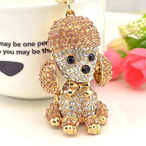 Shining crown süßer Hund Strass Schlüsselanhänger für Frauen funkelnde Legierung Taschen-Geldbörsen-Dekorationsanhänger Charm-Auto-Schlüsselanhänger süßes Taschenzubehör (Champagner)