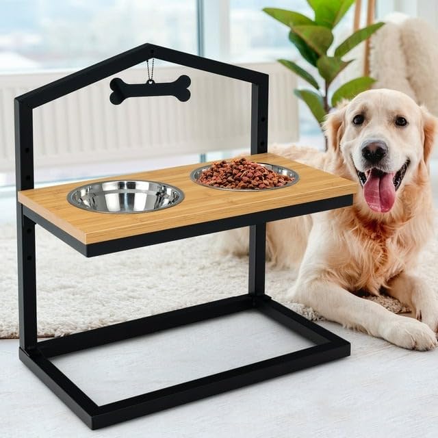 EMIWUD FURNITURE Adjustable Height Elevated Dog Bowls Feeder Station|Raised Pet Bowls for Healthy Eating|Perfect for Large and Small Dogs|?50L x 25W x 50H Cm|Pine Wood (B0CTQY36YB) Amazon Price History, Amazon Price Tracker