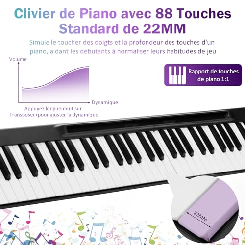 DREAMADE Piano Numérique Pliable avec 88 Touches & Pédale, Clavier de Piano Électronique Portable avec Bluetooth, MIDI OUT & Interface d’alimentation USB, pour Débutants, Enfants, Adultes - Les Beatles, Paul McCartney, John Lennon, RIngo Starr, George Harrison DREAMADE Piano Numérique Pliable avec 88 Touches & Pédale, Clavier de Piano Électronique Portable avec Bluetooth, MIDI OUT & Interface d'alimentation USB, pour Débutants, Enfants, Adultes – Image 3