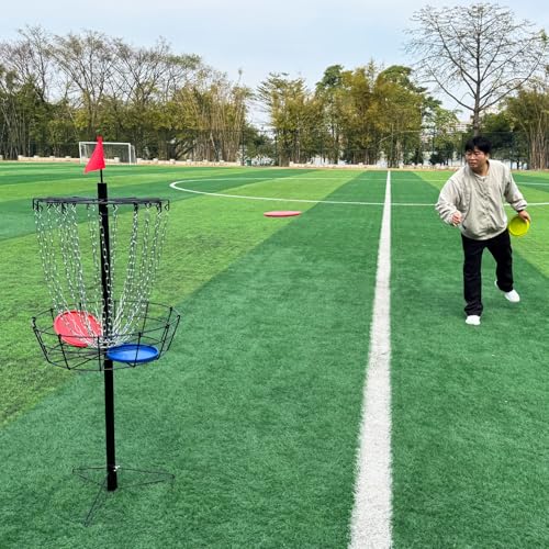 Image of Disc Golf Basket - Portable Disc Golf Target with Heavy Duty 24-Chains Come with 6pcs Disc Golf Discs and Carry Bag, Ground Stake -Suitable for Players of All Levels - Multi Color Available