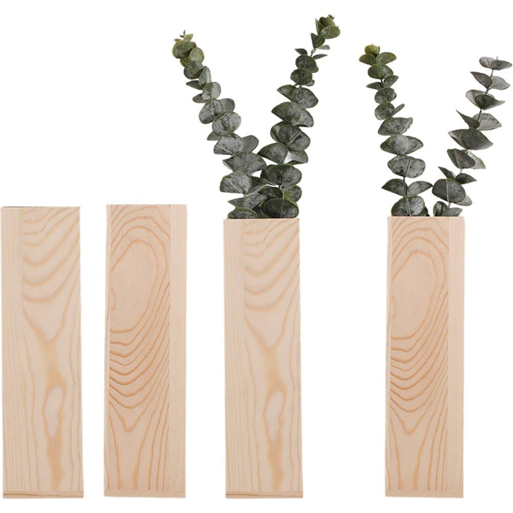 Holz-wandpflanzgefäße, 4 Stück, Wanddekoration Für Künstliche Blumenpflanzen, Holzpflanzenhalter, Wandpflanzen-taschenvase, Zum Aufhängen Für Wohnzimmer, Schlafzimmer, Esszimmer, Badezimmer,