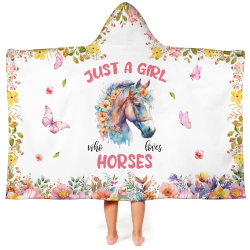 Image of Horse Hooded Bath Towels for Girls,Soft Cotton Swimming Shower Beach Blanket (Horse)