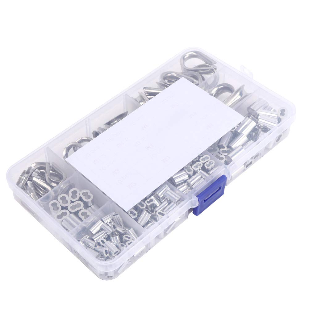Cocoarm 225 Piezas Kit de Funda de Bucle de Prensado Juego de Dedales de Cuerda de Alambre de Acero Inoxidable de Aluminio Surtido M1.2 a M5 para Reparación de Aparejos de Cables Uso de Manitas