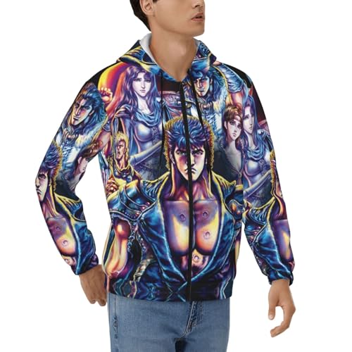 春秋冬 北斗の拳 (2) 長袖 上着 カジュアル プルオーバー メンズ コート ジッパー コート ジッパー パーカー フード付き シンプル ゆったり ?プルオーバー パーカー 大きいサイズパーカー