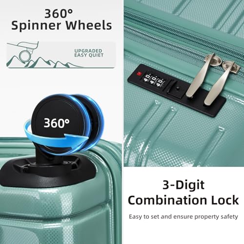 Image of LARVENDER Luggage Sets 5 Piece, PC+ABS Expandable Suitcases with Wheels | Suitcase Set for Women and Men|Checked Luggage|Carry On Luggage|Hardside Lightweight|Glossy Misty Blue