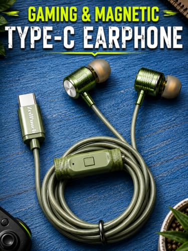 Image of ZedPunch Gaming Type-C Wired Earphone with Mic, 10mm Dynamic Bass Driver, Magnetic in-Ear Headphones, Low Latency Sound for Gaming, 1 Button Control, HD Calling, Voice Assistant (Light Green)