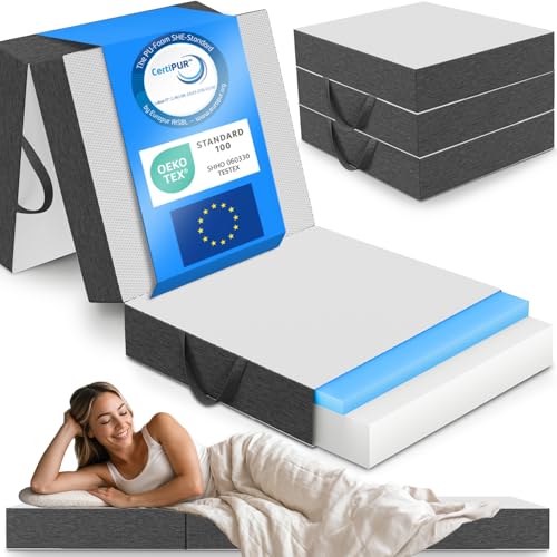 ELONEO Matelas Pliable 1 Personne, Matelas Mousse Premium Visco, 75x200 cm, Épaisseur : 15 cm, Lit de Voyage Enfant et Adulte, Lit d’appoint pour Adulte et...