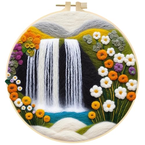 Zcargel DIY Needle Felting Kit Beginner Friendly Wool Painting Craft Set Pastoral Style Patterns Needle Felt Set with Picture Frame Foam Pad Felt Cloth and Instructions Gift for Home Decoration