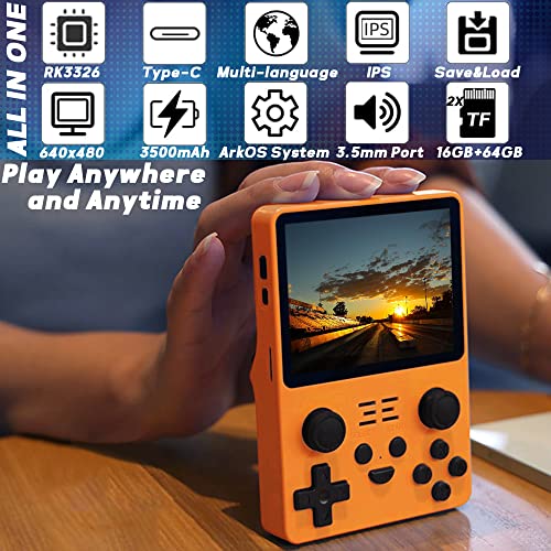 Rgb20S Handheld Game Console 3.5 Inch Retro Games Consoles Classic Emulator Hand-Held Gaming Console Preinstalled Hand Held Video Games System 64Gb Yellow #TOP3