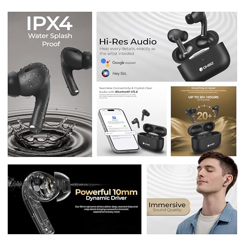 Image of Wireless Earbuds, Bluetooth V5.4, Hi-Res Audio, IPX4 Water Splash Proof, 20+ Hours Playtime, 10mm Dynamic Driver