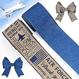 Soldiers Veterans Day Ribbon for Wreath Bows Gift Wrapping Air Force Blue Burlap Wired Ribbon for Military Support PTSD Awareness Memorial Day Troop Activity Patriotic Decorations 2.5' x 5 Yards