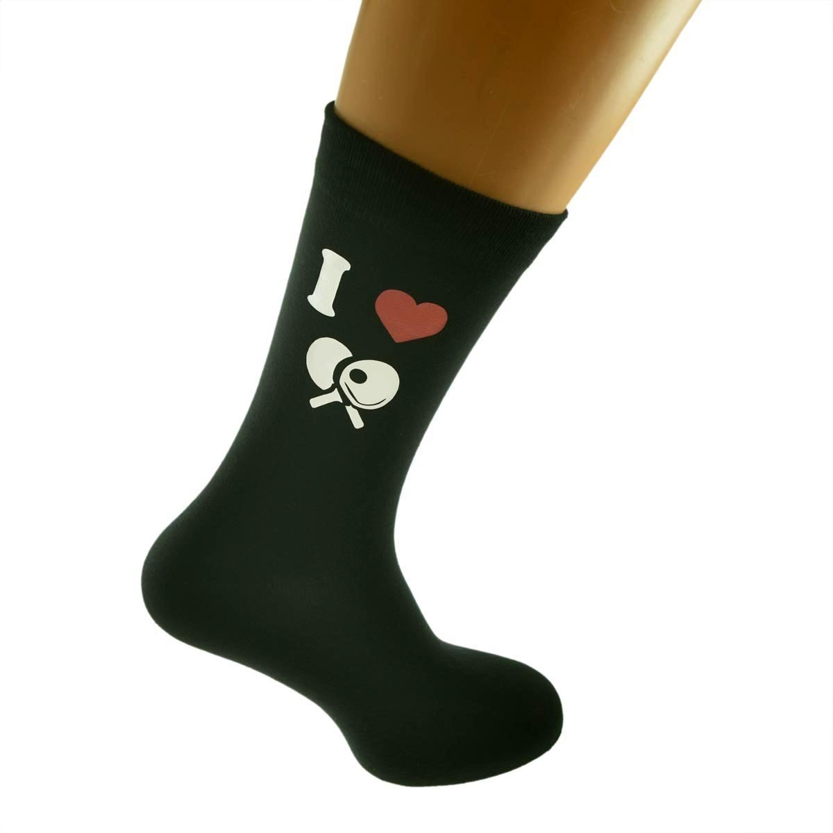 I Love Table Tennis Bats Image Printed on Black Mens Cotton Rich Socks