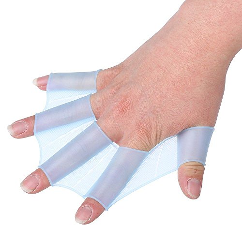traderplus 3 Pairs Swimming Hand Paddles Training Finger Webbed Flippers Gloves Diving Gear for Adults and Kids Improve Swimming Speed (Blue, M (for Women))