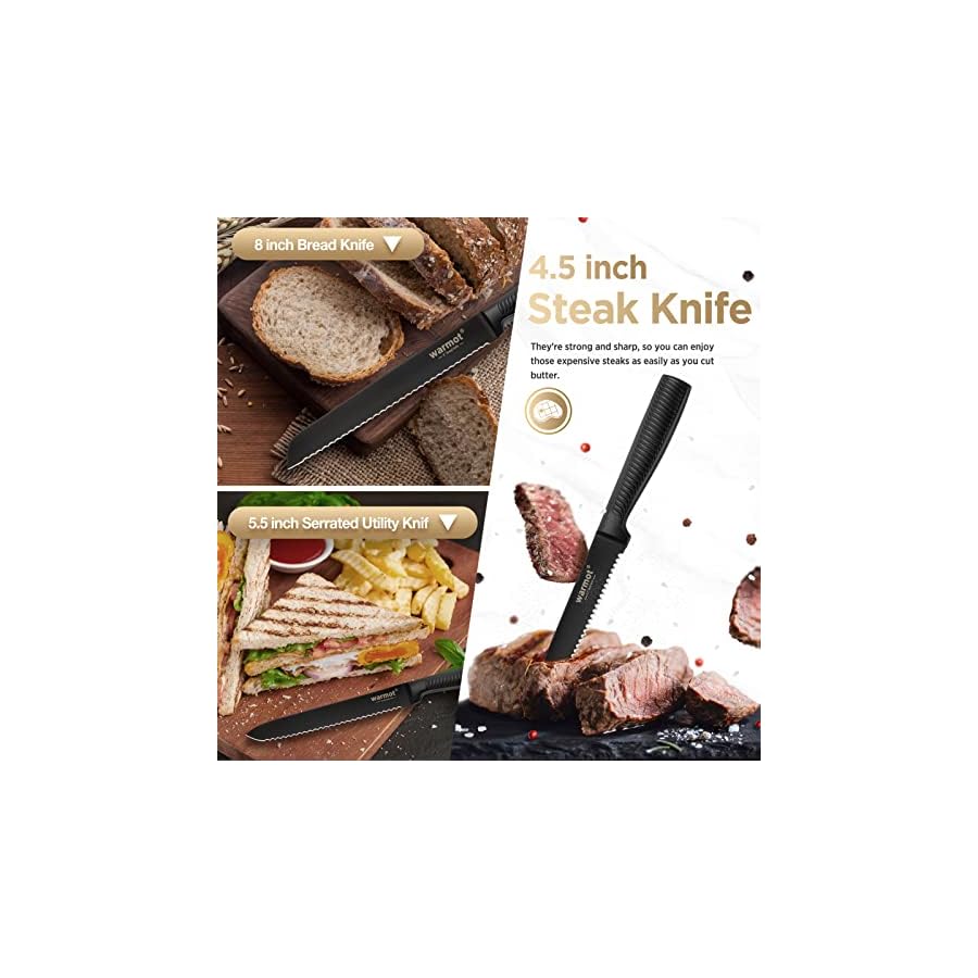 Kitchen-Knife-Set-with-Block-Warmot-15-Pcs-Ultra-Sharp-Chef-Knife-Set-Knife-Set-with-Knife-Sharpener-High-Carbon-Stainless-Steel-Knife-Block-Set-Non-slip-Ergonomic-HandleBlack Warmot® Kitchen Knife Set, 15 Pieces Knife Set Chef with Knife Sharpener Block, Ultra Sharp German Stainless Steel Knife Set Ergonomic Handle, Elegant Black