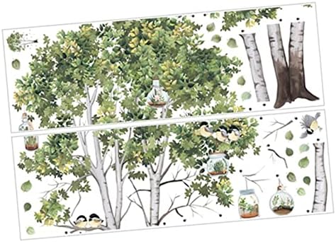 2pcs Wall Sticker Birch Tree Wallpaper Green Floral Wallpaper Bird Decorations for The Home Room Wall Decal Room Spring Birds Window Birch Wall Decal Birch Wall Decor PVC