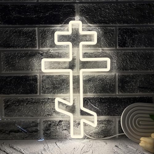 Image of Eastern Orthodox Cross Neon Sign, Christian Faith Neon Light LED Jesus Decor Sign, for Religious Wall Art Prayer Room Bedroom Living Room Sainthood Celebration Decor Birthday Gifts(14.1 * 8.6 In)