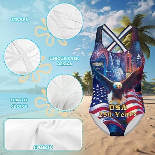 Image of Xpyiqun Swimsuit for Girls One Piece Bathing Suits Size 5-14 Sleeveless Swimwear Cross Shoulder Strap Swimming Wear