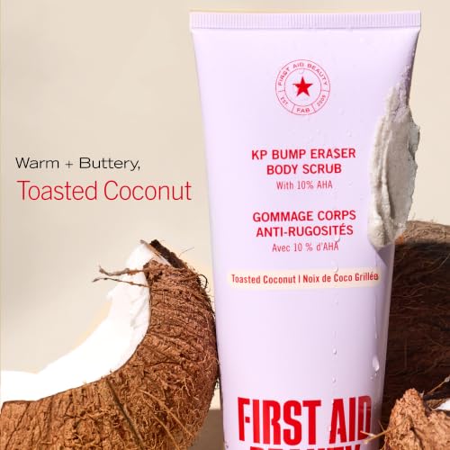 Image of First Aid Beauty KP Bump Eraser Body Scrub with 10% AHA - Dermatologist-Tested Keratosis Pilaris Exfoliator - Support for Rough Bumps, Uneven Skin Texture & Strawberry Skin - Sensitive Skin