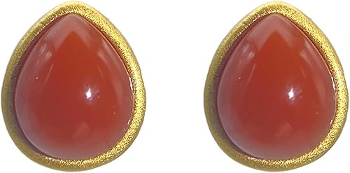 Pendientes de tuerca de ágata roja natural, pequeños, clásicos, mate, vintage, plata de ley 925, con piedras preciosas para regalo de mujer