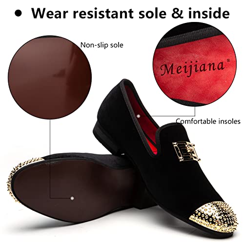 Image of Meijiana Mens Dress Shoes - Black Velvet Loafers for Men with Metal Buckle - Fashion Casual Business Formal Mens Black Dress Shoes - Comfortable Rubber Sole