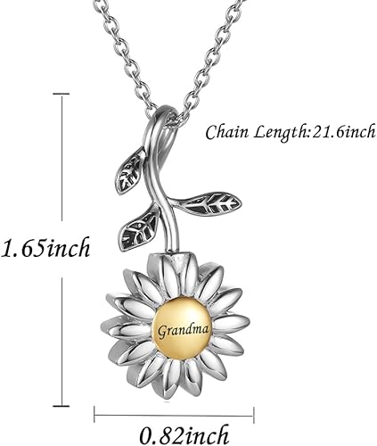 Miniatura 2 de Gisunye Joyería de cremación de girasol para cenizas para mujer, recuerdo de acero inoxidable, colgante conmemorativo de urna de cremación para