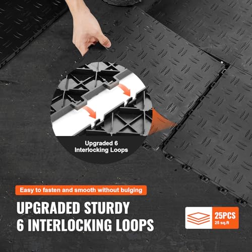 Image of VEVOR Garage Floor Tiles 12 x 12 x 0.53 inch, Interlocking Design Ease of Installation Double-Sided Texture Non-Slip Sturdiness, for Garages, Basements, Repair Shops, Black, 25 Pack