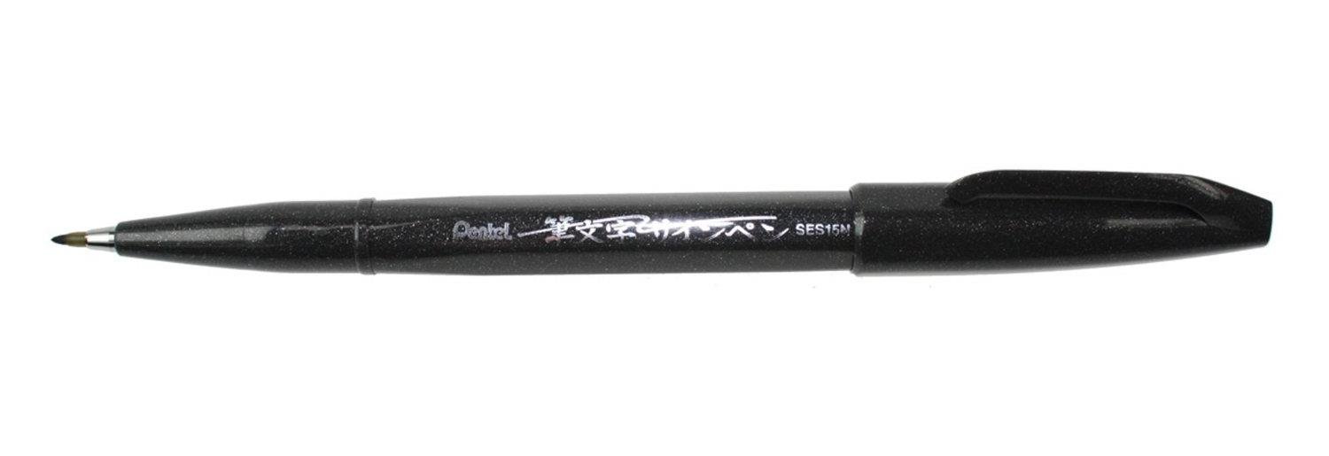 Pentel Arts Bold Colours Water Based Brush Sign Pen | Ideal For Modern Calligraphy & Decorative Writing | Black, Pack of 1 (SES15C)