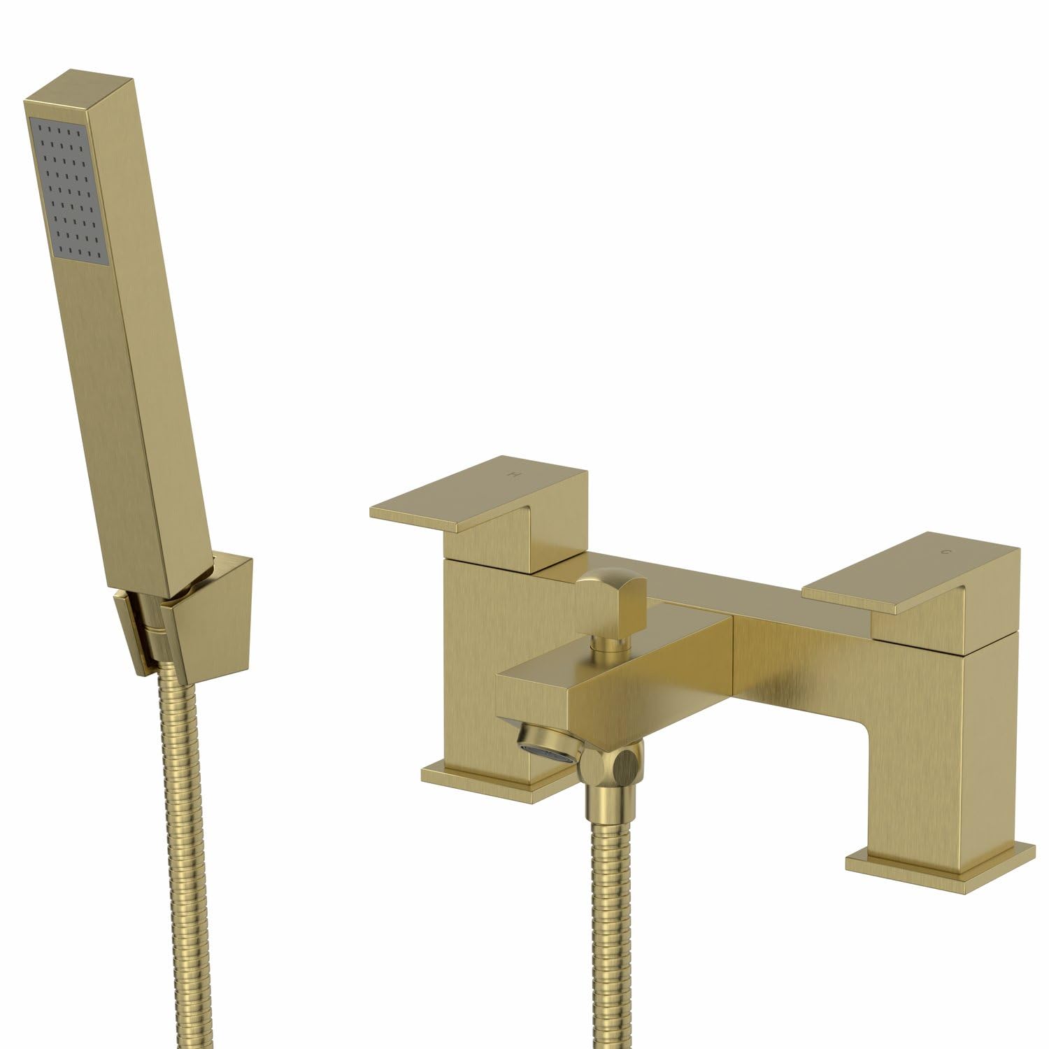 Architeckt® Ibbardo Bathroom Bath Shower Mixer Tap Handset Hose Attachment Square Twin Lever Handle for Bathtub Modern, Brushed Brass