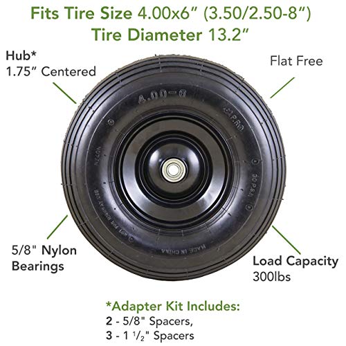 Marathon 00296 Easy Fit 4.00-6 Flat-Free Wheel Assembly for Residential Wheelbarrow, Black