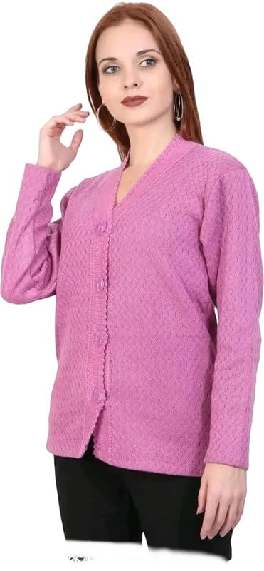 Winter Soft Knit Solid Purple Button Closure Pullover for Women-picture-18