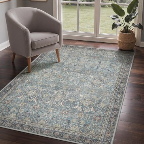 GENIMO Alfombra Persa Rosa para Salón, Alfombras Lavable y Antideslizante, Vintage de Pelo Corto para Dormitorio, Pasillo o Comedor, Decoración Moderna, 120X170CM, Azul