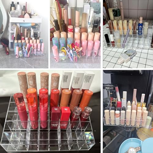 Image of 40 Grids Lipsticks Holder - Clear Acrylic Lipgloss Lipstick Organizer and Storage Display Case for Lip Gloss, Lipstick Tubes