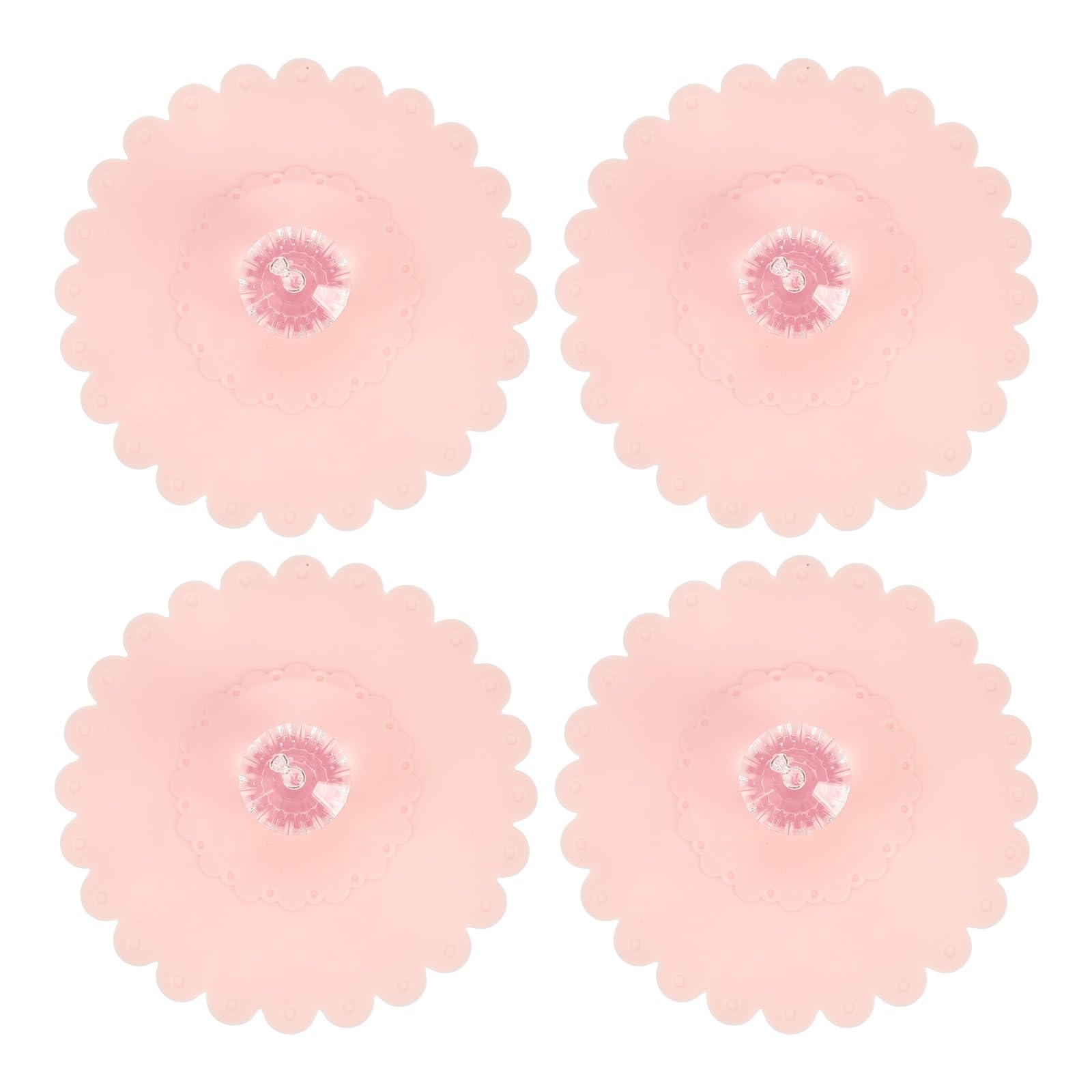 sourcing map 4Pcs Silicone Cup Covers, Silicone Cup Lids with Acrylic Clear Diamond Knob Reusable Mug Lids Anti-dust Airtight Seal for Tea Coffee Glass Mug, Pink